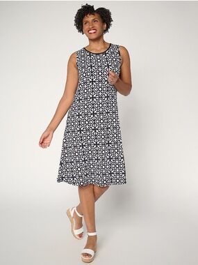 Susan Graver Printed Liquid Knit A-Line Dress with Back Tie - NEW!  LP